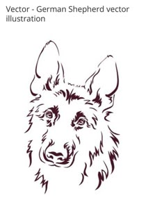 a german shepherd dog's head is shown in black ink on a white background