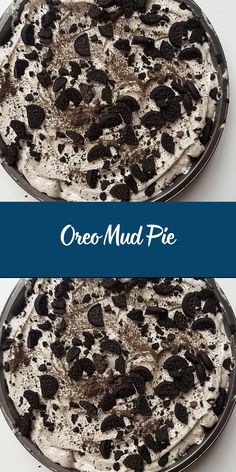 two pizzas with oreo - mud pie toppings are shown on top of each other