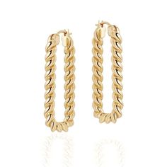 Chiara Twist Rope Earrings The Chiara Twist earrings are a different take on our regular hoop earrings. These rope twisted rectangular earrings are inspired by our Adela twist paper clip chain necklace. Product Details Made of stainless steel plated in 18K gold. 100% eco-friendly and allergy free with no Nickel, Chromium, Alloy and Lead. Tarnish Free. Luxury Twisted Jewelry For Gifts, Luxury Everyday Jewelry With A Modern Twist, Luxury Jewelry With Modern Twisted Style, Luxury Elegant Cable Chain Earrings, Luxury Jewelry With A Modern Twist For Parties, Luxury Modern Twisted Jewelry, Luxury Modern Twist Party Jewelry, Luxury Cable Chain Earrings, Luxury Jewelry With Modern Twist