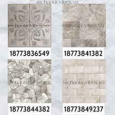 four different types of tile with numbers on each one side and the same type of flooring