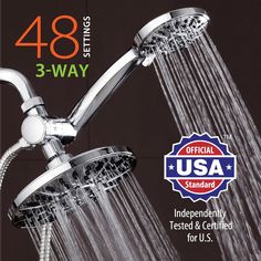 a shower head with the words usa on it