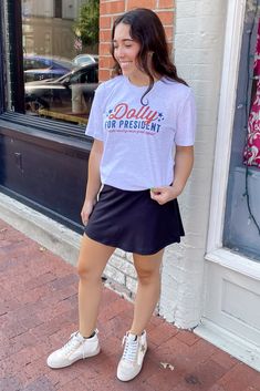 Super soft heathered white "Dolly for President. Make Country Music Great Again." shirt with red and navy print. For all the Dolly Parton fans out there, this top is for you! Super soft blend! Pair this top with denim and boots while sing Jolene! Denim And Boots, Navy Print