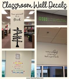 the classroom wall decals are in different styles and colors, including black and white