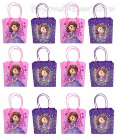 many bags with princess characters on them