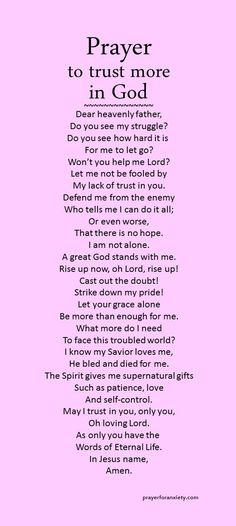 a pink background with the words prayer to trust more in god