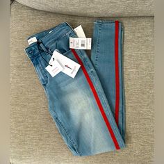 Nwt Skinnygirl Jeans, Red Stripe Embroidered Down Side Of Legs Red Jeans, Striped Jeans, Red Stripe, Women Jeans, Universe, Color Blue, Fast Delivery, Red, Women Shopping