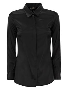 110 ELISABETTA FRANCHI STRAIGHT SILK SATIN SHIRT Pleats Please Issey Miyake, Satin Shirt, Feminine Aesthetic, Mother Of Pearl Buttons, Yoga Wear, Black Blouse, Silk Blouse, Silk Satin, Fashion Item