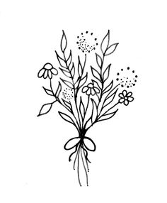 a black and white drawing of some flowers