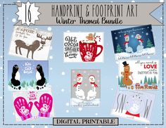 handprint and footprints art winter themed bundle for digital printables - includes 10 designs