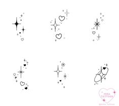 six different tattoos with hearts and stars on them