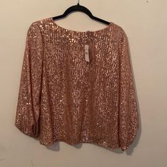 Very Subtle Blush Color Gorgeous Sequins. Elastic Sleeve Opening, Button Closure On Back Blush Color, Sequin Top, On Back, Pink Ladies, Sequin, Blush, Loft, Womens Tops, Elastic