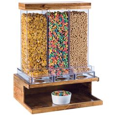 three tiered snack dispenser filled with cereal