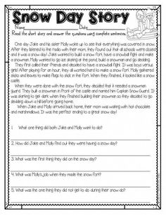 the snow day story worksheet for students to help them learn how to read