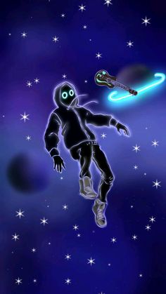 a drawing of a man flying through the air with a light saber in his hand