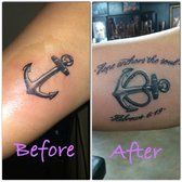 the before and after photos show how tattoos can be done on someone's arm