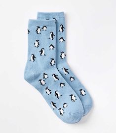 An irresistibly perfect gift for yourself or a lucky someone else, this soft and stretchy pair is cut in a perfect crew length. Loft Penguin Crew Socks Luminous Blue Women's by Loft Size Regular - One Size Luminous Blue Women's 55%, Polyester, 12%, Wool, 30%, Nylon, 3%, Cashmere, Machine, Washable Super Soft Socks For Stocking Stuffers, Casual Indoor Socks, Penguin Slippers, Socks Exchange, Penguin Socks, Pretty Socks, Silly Socks, Funky Socks, Sock Shoes