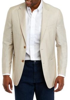 Designed with breathable side vents, this handsome sport coat from Biltmore will keep you cool and comfortable all day long. | Biltmore Men's Tan Linen Sport Coat, 40