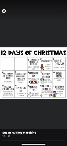 the 12 days of christmas calendar is shown in this screenshote screen graber