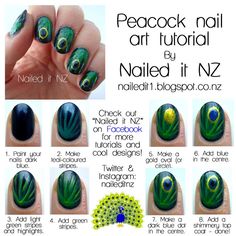 Nail art for short nails tutorial #11: Peacock nails Short Nails Tutorial, Art For Short Nails, Nail Art For Short Nails, Nails Tutorial, Nail Tutorial, Nails Polish