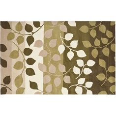 an area rug with leaves on it in various colors and sizes, including green, beige, white and brown