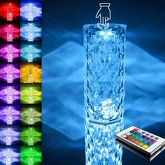 an image of a light up water bottle with remote control in front of the photo