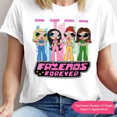 Personalized T-shirt - Friends Forever - Gift for sisters, gift for birthday, gift for her, gift for friends - Personalized Shirt Trendy Custom Print T-shirt Gift, Mother's Day Gift T-shirt, Graphic Tee T-shirt With Character Print For Gift, Graphic Tee With Character Print As Gift, Trendy Customizable Pink T-shirt, Trendy Custom Print Tops For Fan Merchandise, Customizable Cotton T-shirt, Forever Gifts, Birthday Gift For Her