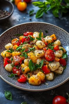 Gnocchi salad with cherry tomatoes, garnished with fresh basil and black pepper. Simple Gnocchi Recipes, Gnocchi Dinners, Easy Gnocchi Recipes, Gnocchi Carbonara, Easy Gnocchi, Gnocchi Recipes Easy, Gorgonzola Sauce, Quick Dinner Ideas