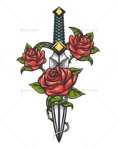 Old School Tattoo Rose, Old School Rose, Flowers Drawn, Rose And Dagger, Fc St Pauli, Knife Tattoo, Ribbon Tattoos, Tattoo Old School, Dagger Tattoo