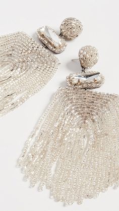 Deepa Gurnani Deepa By Deepa Gurnani Jody Earrings | SHOPBOP Cutdana Bridal Earrings For Party, Bohemian Drop Clip-on Earrings For Wedding, Bohemian Dangle Clip-on Earrings For Wedding, Silver Bohemian Earrings With Cutdana, Deepa Gurnani Earrings, Deepa Gurnani, Bead Fringe, Central Saint Martins, Steel Post