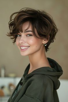 34 Gorgeous Curly Short Haircuts to Transform Your Look in 2024 – CreativeBooster Side Parting Short Hair, Pixie Hairstyles For Thinning Hair, Side Cut Hairstyles Woman, Women Short Hair Pixie, Short Hair Hairstyles Curly, 2024 Short Hair, Cool Bob Haircut, Short Feminine Hair, Pixie Hairstyle Women