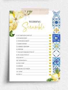 Editable Blue Tile Lemons Bridal Shower Games Template Italian Amalfi Bridal Shower Game Bundle Mediterranean Positano Bridal Shower Game M1 Cocktail Photography, Spring Bridal Shower, Mediterranean Blue, Bridal Shower Game, Blue Tiles