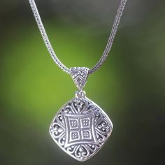 Indonesian artisan Made Sudiari presents this alluring sterling silver pendant style necklace. The pendant is square in shape and features intricate fern and heart motifs. Silver Dragon, Sterling Silver Dangle Earrings, Sterling Silver Necklace Pendants, Silver Pendants, Silver Earrings Dangle, Necklace Sizes, Silver Pendant Necklace, Handmade Sterling Silver, Jewelry Gift Box