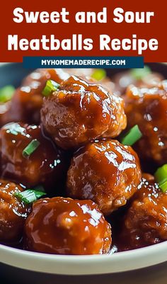 sweet and sour meatballs recipe in a white bowl