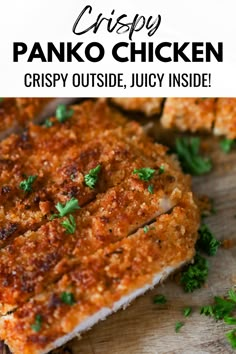 close up picture of panko crusted chicken breasts with parsley garnish sprinkled on top Chicken Panko Recipes, Oven Crispy Chicken, Panko Crusted Chicken Breast, Panko Breaded Chicken Breast, Panko Crusted Chicken, Baked Breaded Chicken