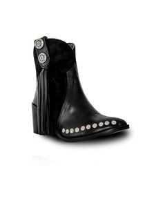 in stock Black Studded Ankle Heeled Boots, Black Moto Boots With Round Toe For Festival, Black Studded Ankle-high Boots, Studded Black Ankle-high Heeled Boots, Black High Heel Western Boots, Black Western Moto Boots With Closed Toe, Western Style Black Moto Boots With Closed Toe, Black Round Toe Heels For Festival, Black Leather Moto Boots For Festival