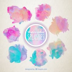 watercolor splashes in different colors on a white background with the words watercolor splashes