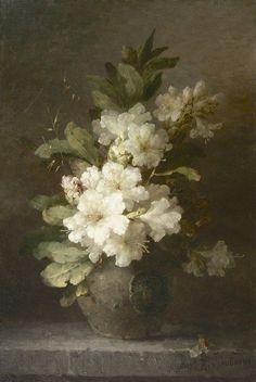 a painting of white flowers in a vase