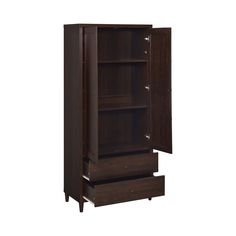 an armoire with two drawers and one door open