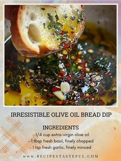 the ingredients for an oil - based bread dip are in a bowl