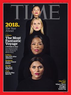 the cover of time magazine with three women in black sweaters and one woman wearing red lipstick