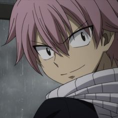 an anime character with pink hair looking at the camera