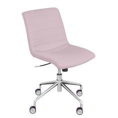 a pink office chair with wheels on an isolated white background