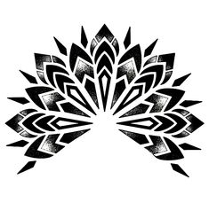 a black and white drawing of an abstract flower with geometric shapes in the shape of leaves