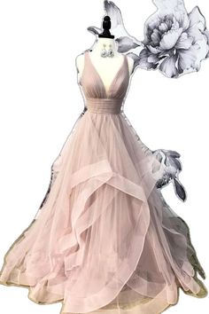 V-neck Tulle Ball Gown For Formal Occasions, V-neck Tulle Ball Gown For Evening, Evening V-neck Tulle Ball Gown, Evening Tulle Ball Gown With V-neck, V-neck Tulle Gown For Prom Season, Pink Tulle V-neck Evening Dress, V-neck Tulle Evening Dress For Prom, V-neck Tulle Prom Dress, V-neck Tulle Dresses For Prom