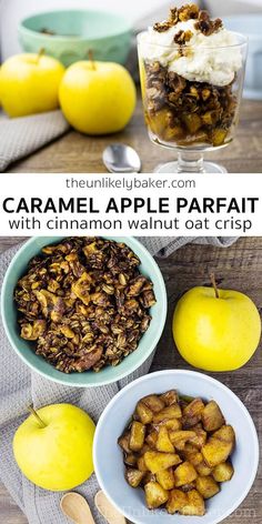 caramel apple parfait with cinnamon walnut oat crisp is an easy dessert recipe