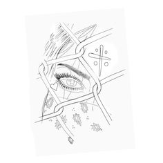 a drawing of a woman's eye with lines coming out of her iris eyes