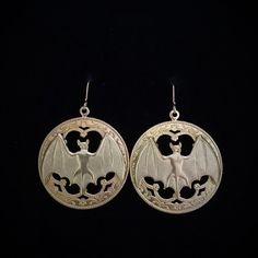 Black Cat Superstition, Bat Jewelry, Earrings Gothic, Bat Earrings, Jewelry Gothic, French Hook Earrings, Gothic Earrings, Brass Hoops, Gold Jewelry Earrings