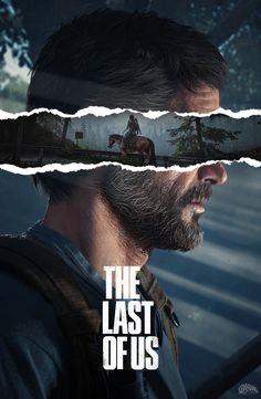 the last of us movie poster with man and horse behind torn up paper on dark background