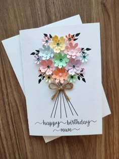 two cards with flowers on them and the words happy birthday mum