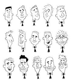 a set of cartoon faces with different expressions and haircuts on white background stock illustration